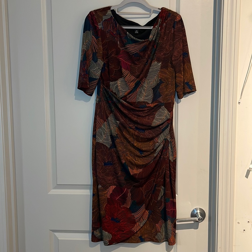 Multicolored Leaf Print Faux Wrap Dress